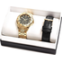 Đồng hồ GUESS Mens U10514g2 Gold Tone Multifunction Watch Set Black Leather Band