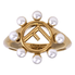 Fendi Gold Fd F Logo Ring W Pearls Size Small 8AG791-A44D-F13YW